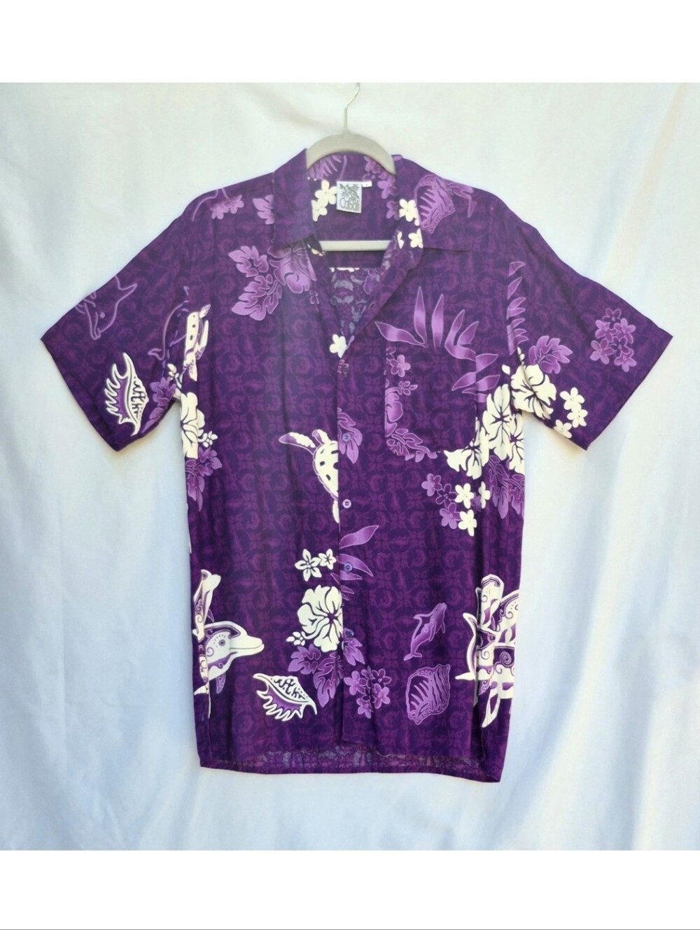 CABALI Hawaiian Aloha Purple Tropical Flowers Button Down Men's Shirt Size M